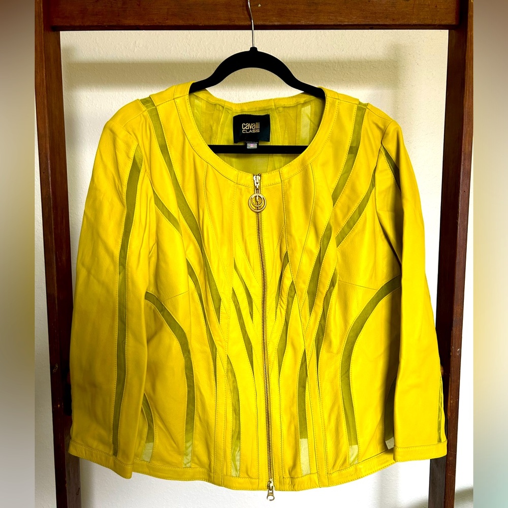 Roberto Cavalli Cavalli Class Yellow Leather Jacket